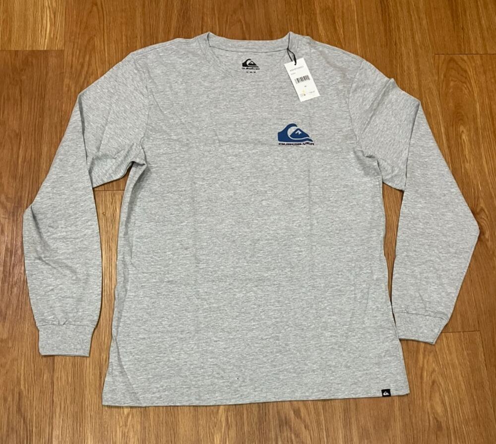 Quiksilver Men Long Sleeve Surf Tee Graphic Logo Gray Size M